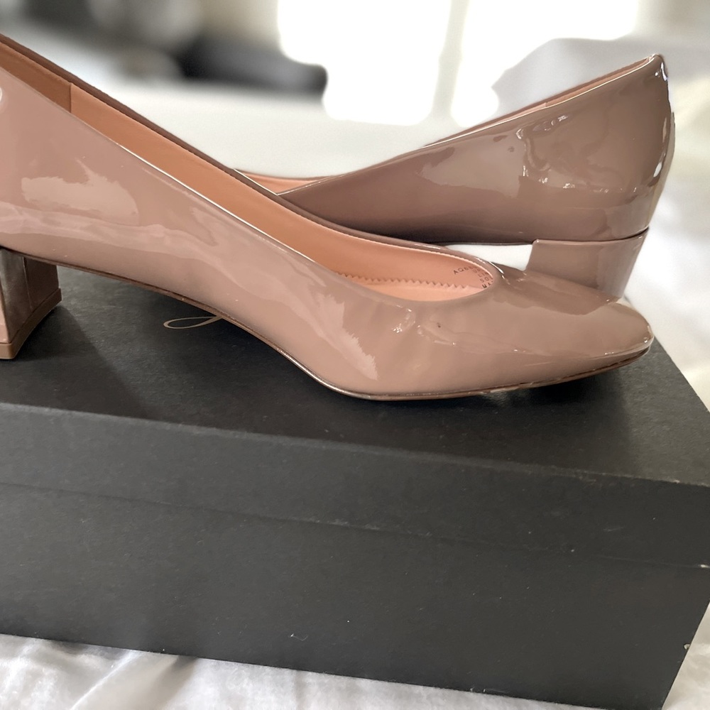 J  Crew deep blush patent block heel pump, 8.5 women’s size